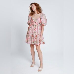 & Other Stories Pink Floral Puff Sleeve Mini Dress Size 6 Los Angeles Atelier